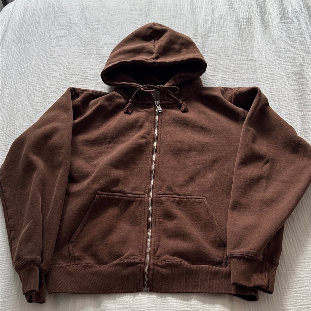 Brandy melville chocolate brown zip up Great condition!